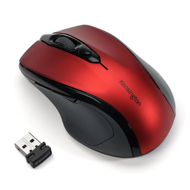 KENSINGTON KENSINGTON PRO FIT OPTICAL WIRELESS MOUSE, SCROLL WHEEL - MID SIZE RED 72422