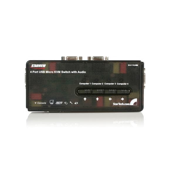 STARTECH STARTECH.COM 4 PORT BLACK USB KVM SWITCH KIT WITH CABLES AND AUDIO, 2 YR SV411KUSB