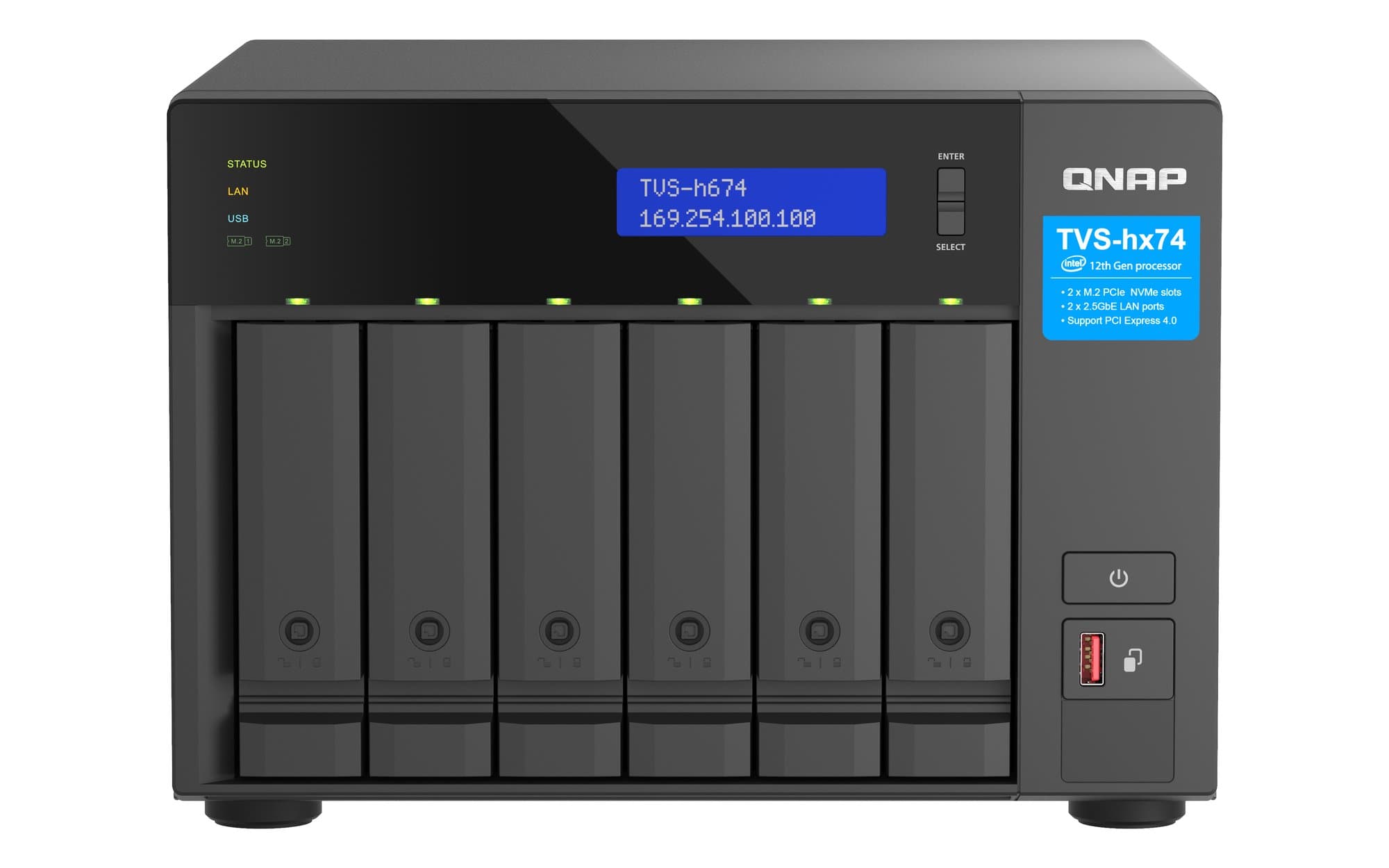 QNAP QNAP 6-BAY NAS (NO DISK) INTEL 4-CORE 2.5GHz, 16GB, 2.5GbE(2), M.2(2), PCIe, TWR, 3YR WTY TVS-H674-I3-16G