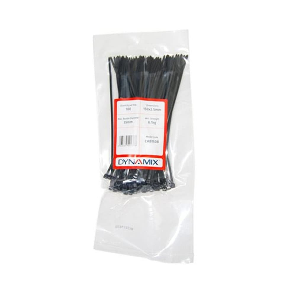 DYNAMIX 150mm x 2.5mm Cable Tie 100pk CAB150B