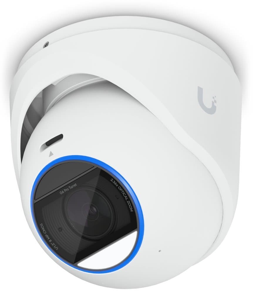Ubiquiti Ubiquiti UniFi G6 Pro Turret White All-weather tamper-resistant 4K PoE+ camera with a Multi-TOPS AI engine, 2.36x optical zoom UVC-G6-Pro-Turret-W