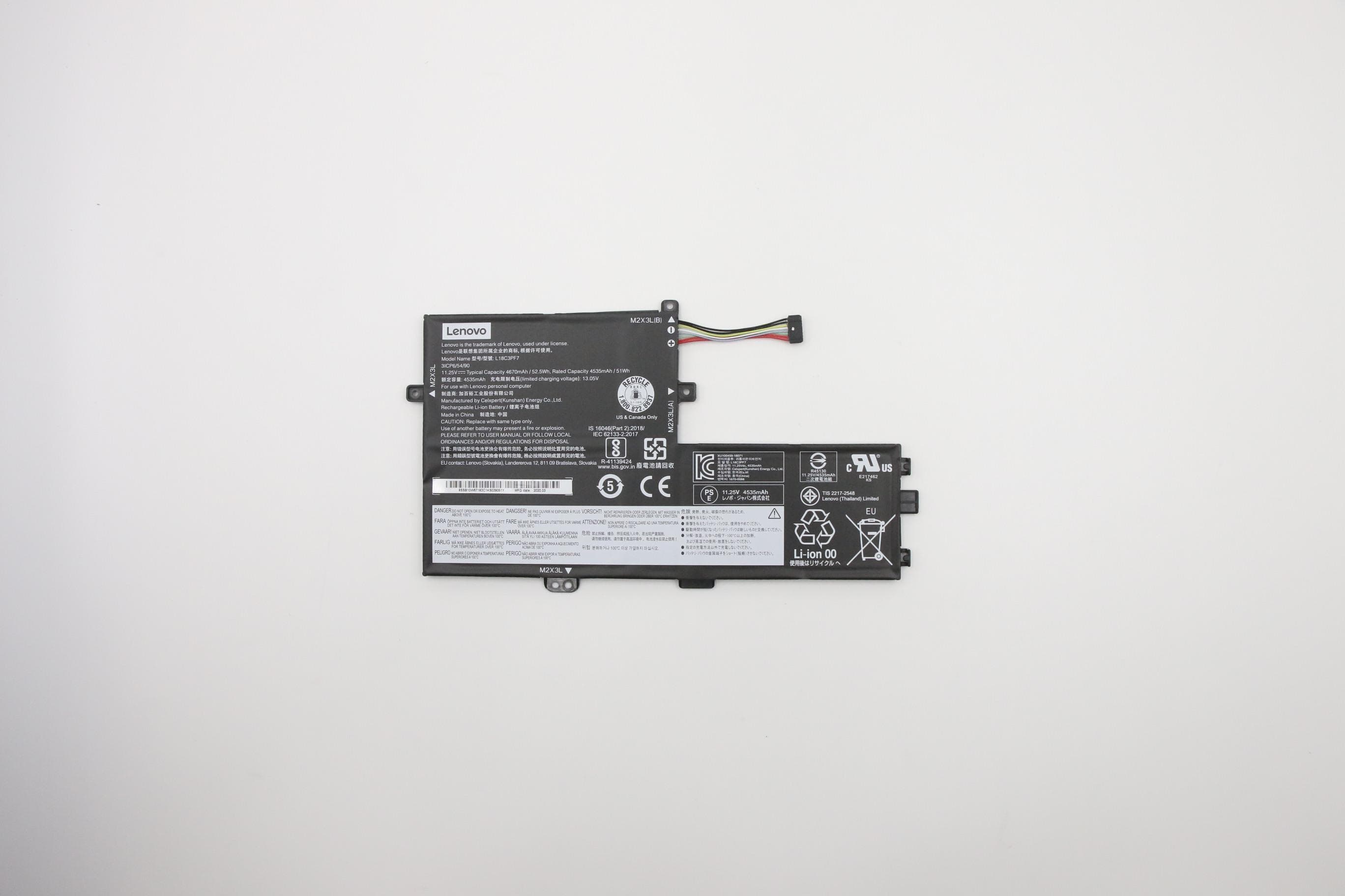 Lenovo 3 Cell Battery, 52.5Wh, 11.25V, Li-ion, L18C3PF7