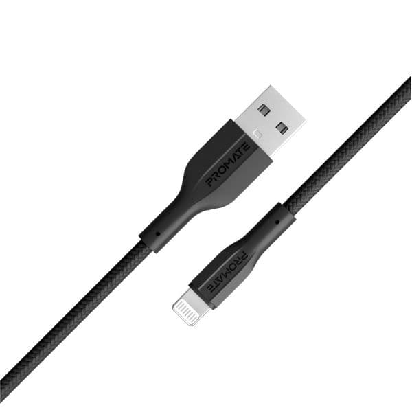 PROMATE 1M USB-A To Lightning Connector Super Flexible Cable 2A Charging & 480Mbps Data XCORD-AI-BLK