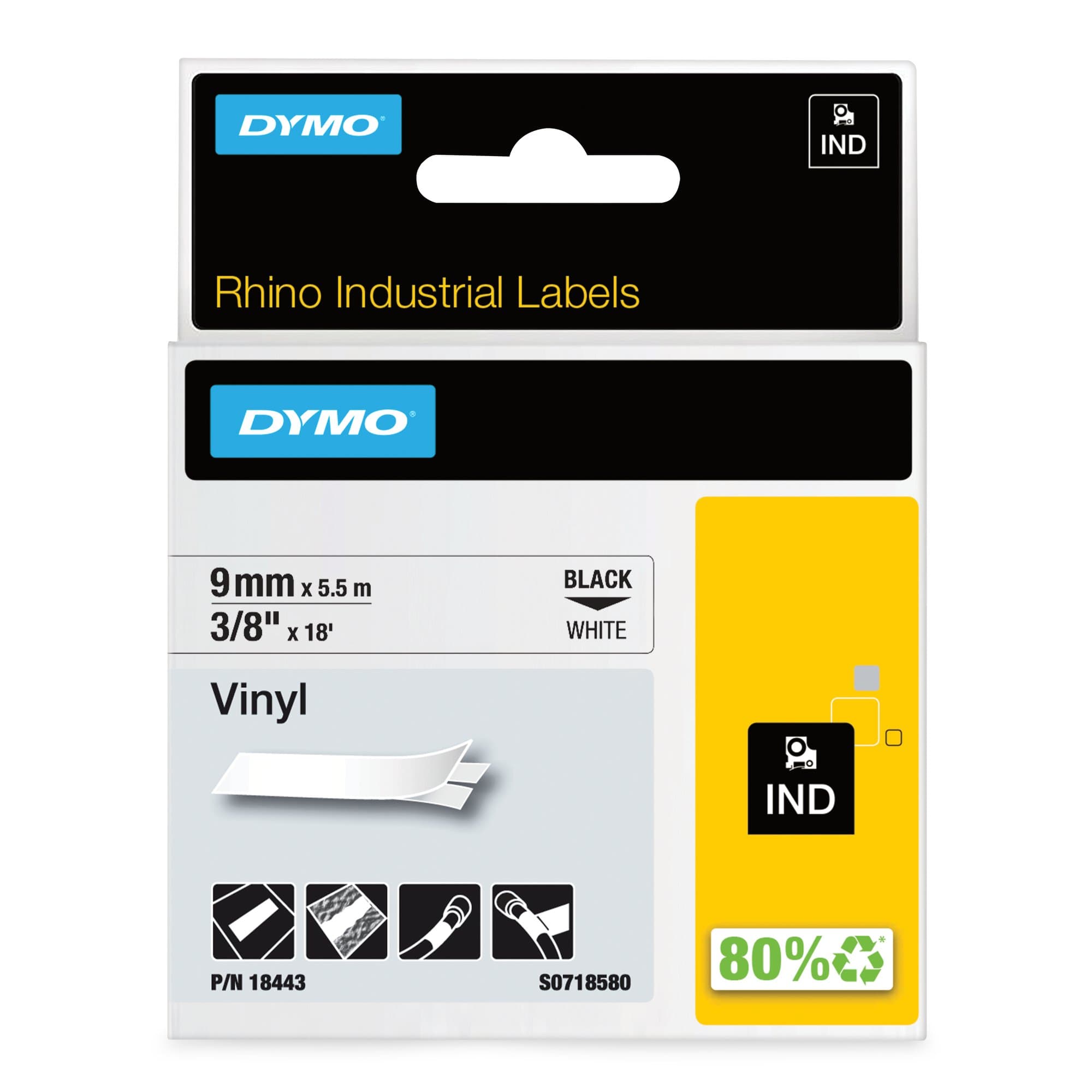 Dymo DymoRhino Blk on Wht 9mm Tape DY18443