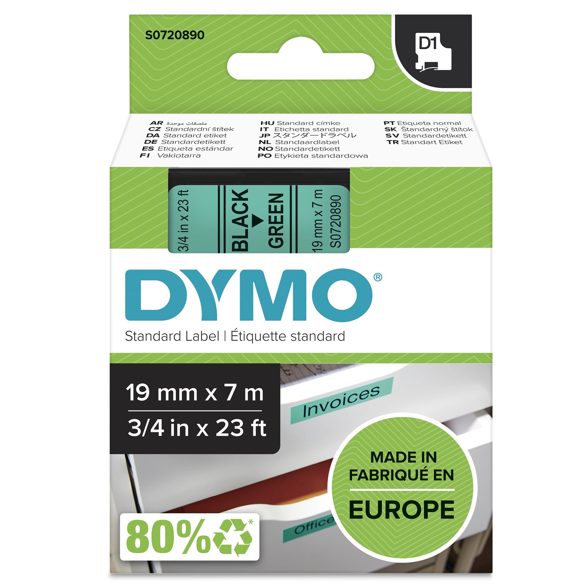 Dymo Dymo Blk on Grn 19mmx7m Tape DYS0720890