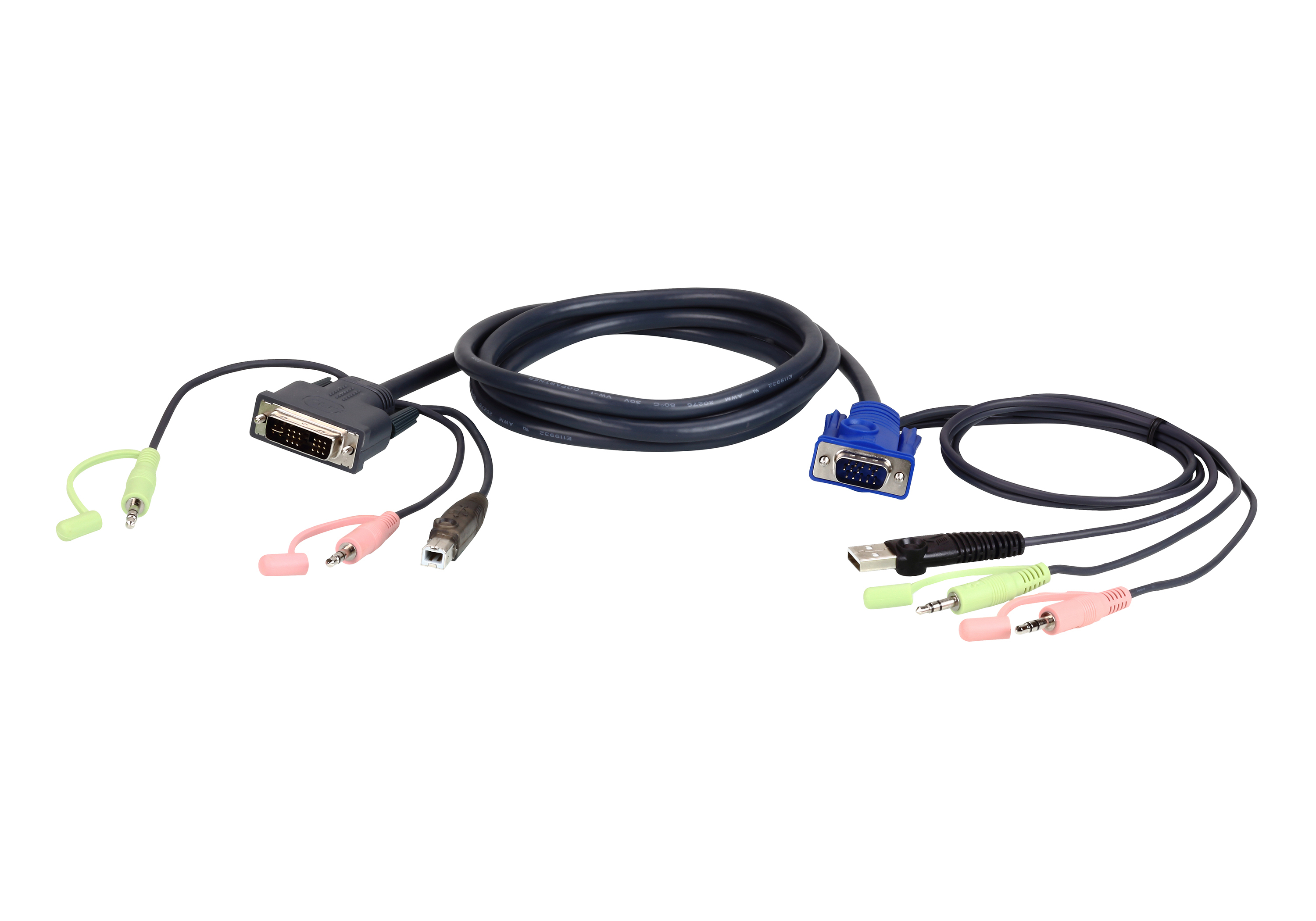 ATEN 3M USB VGA TO DVI-A KVM CABLE WITH AUDIO — ATEN